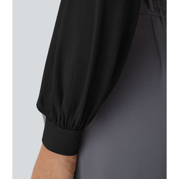 Halara Black V-Neck Long Sleeve Puff Sleeve Work Bodysuit Size Medium NEW - Picture 6 of 11